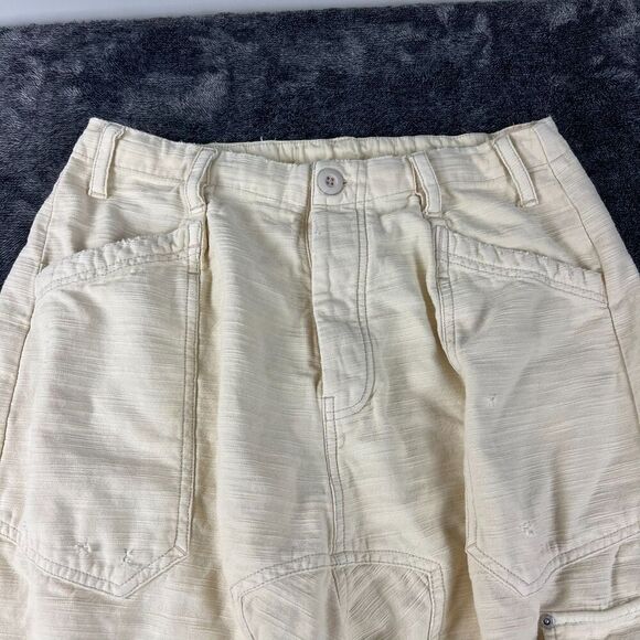 Free People Cargo Distressed Platoon Jogger Pants Pockets XS Button Fly Beige - Picture 3 of 15